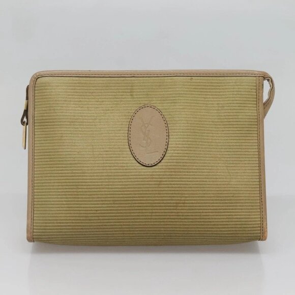 SAINT LAURENT Clutch Bag 2Set Beige Brown gold Auth - Picture 4 of 16